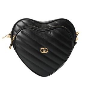 Gucci Interlocking GG Heart Shoulder Bag Black Leather